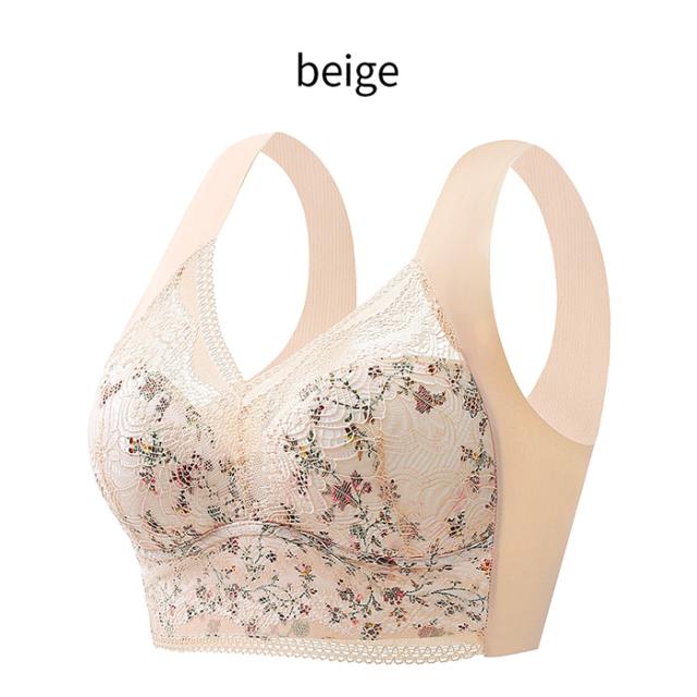 花柄＆透けるレースで可愛さアップ！楽な付け心地シームレスブラ