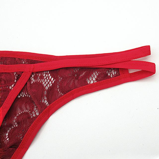 ダブルの腰ゴムがおしゃれ 透ける花柄総レースのTバック