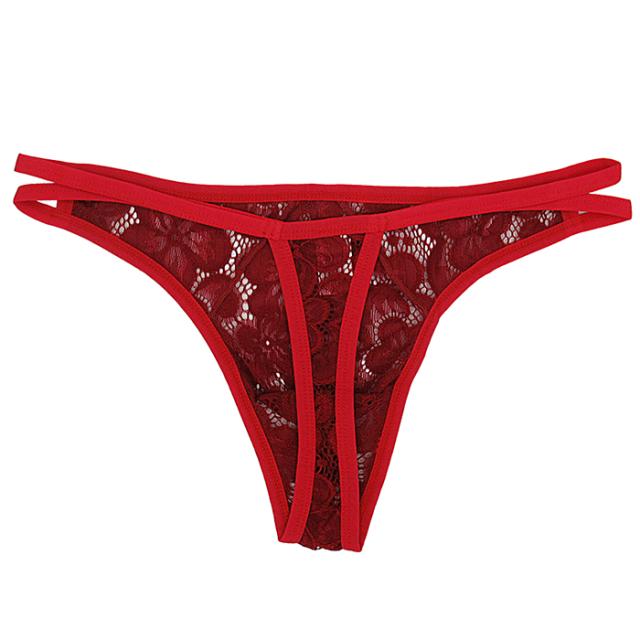 ダブルの腰ゴムがおしゃれ 透ける花柄総レースのTバック