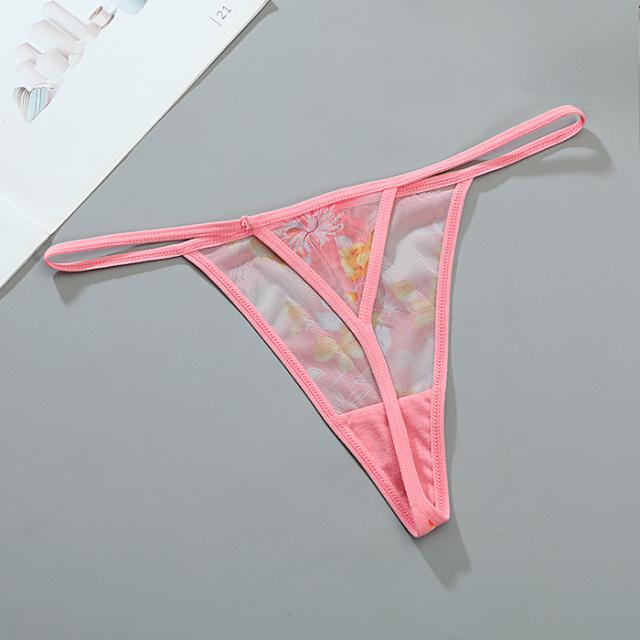 透ける花柄生地とゴム紐の極小Gストリング