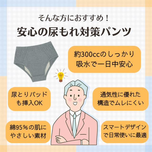 【送料無料】 綿95% メンズ尿漏れ・失禁ブリーフパンツ