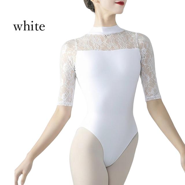 【送料無料】 綿95% 大人用ハイネック5分袖レオタード