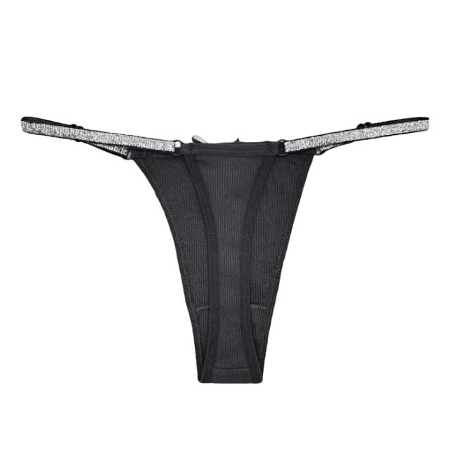 綿95% きらきらラメゴム腰紐のレディースTバック