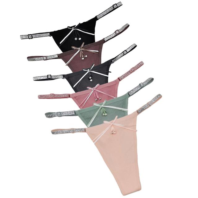 綿95% きらきらラメゴム腰紐のレディースTバック