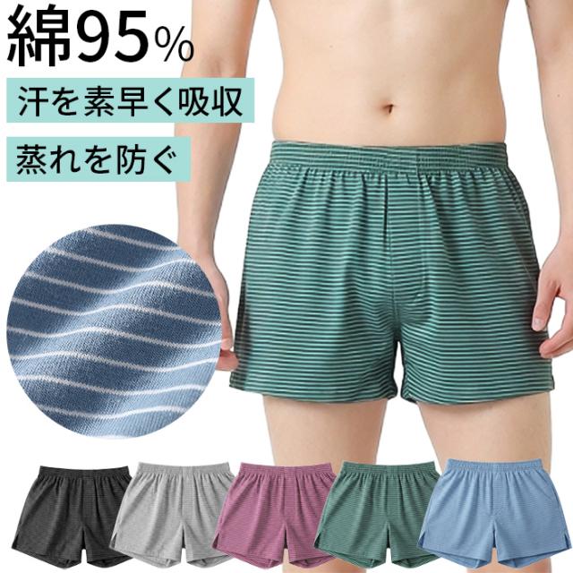 【送料無料】 蒸れずに快適！綿95%メンズボーダー柄トランクス