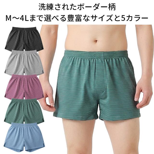 【送料無料】 蒸れずに快適！綿95%メンズボーダー柄トランクス
