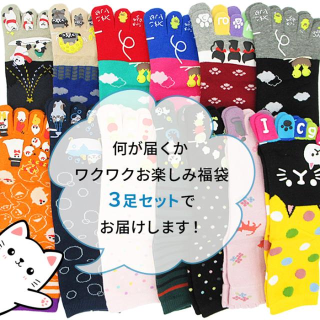 柄おまかせクルー丈５本指靴下3足セット
