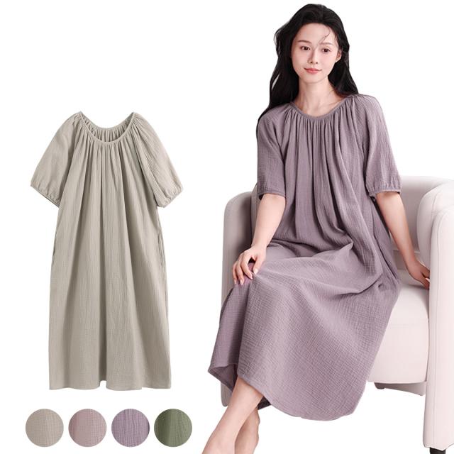 ダブルガーゼ素材の綿100％ゆったり着れるワンピース