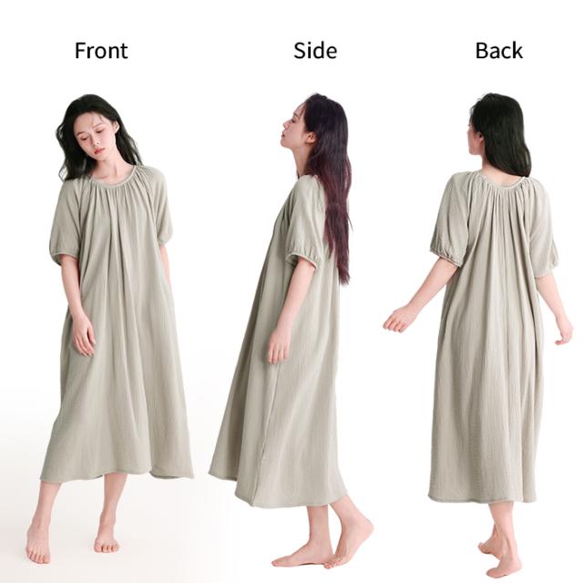 ダブルガーゼ素材の綿100％ゆったり着れるワンピース