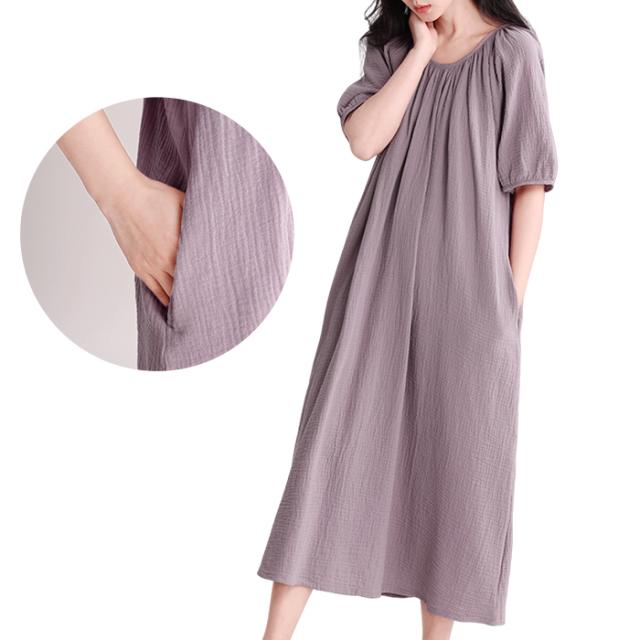 ダブルガーゼ素材の綿100％ゆったり着れるワンピース