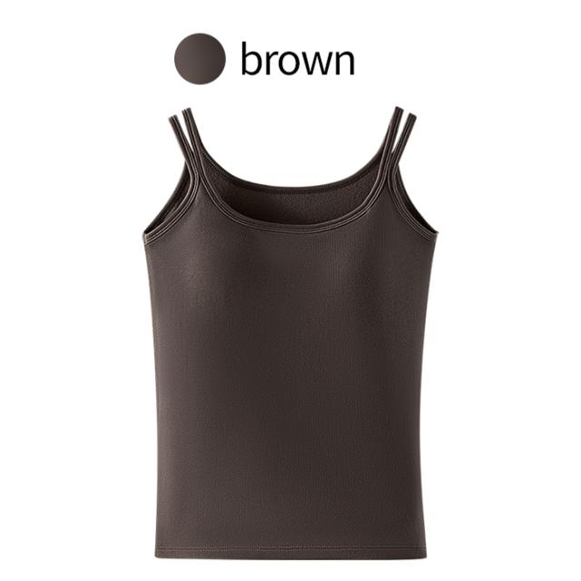 【送料無料】 裏起毛で暖か ストラップが可愛いカップ付きタンク