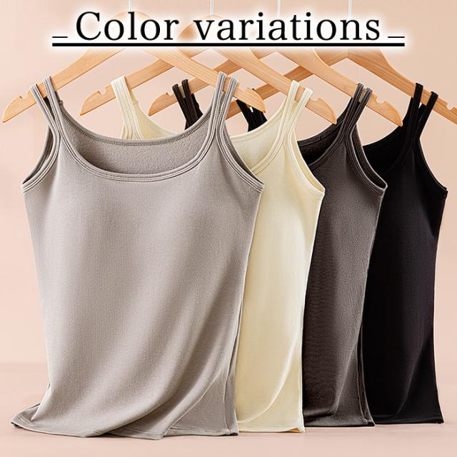 【送料無料】 裏起毛で暖か ストラップが可愛いカップ付きタンク