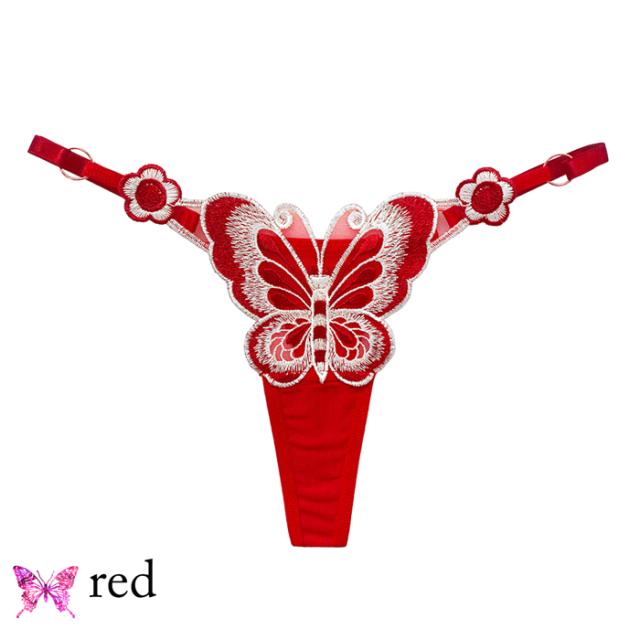 蝶刺繍サイズ調節可能なTバックショーツ