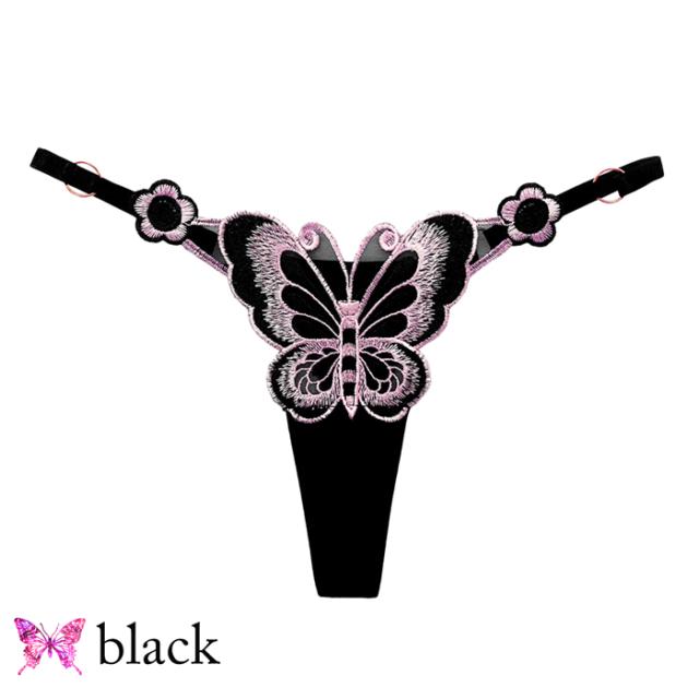 蝶刺繍サイズ調節可能なTバックショーツ