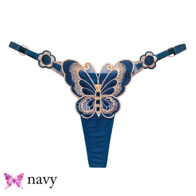 蝶刺繍サイズ調節可能なTバックショーツ