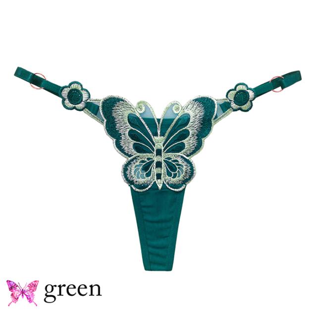 蝶刺繍サイズ調節可能なTバックショーツ