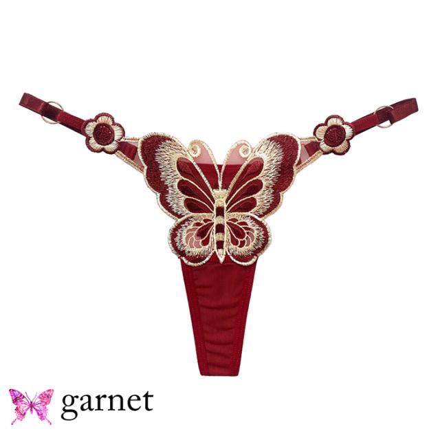 蝶刺繍サイズ調節可能なTバックショーツ