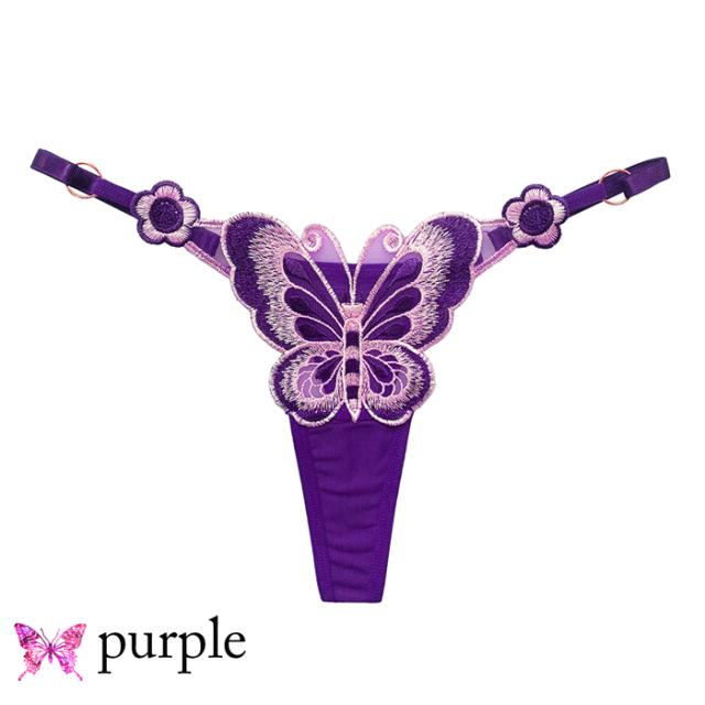 蝶刺繍サイズ調節可能なTバックショーツ