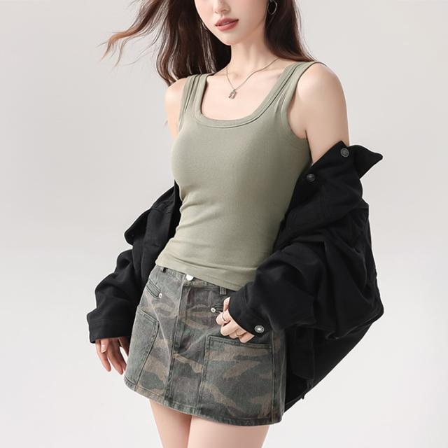 【送料無料】綿92% リブあみショート丈ブラトップ