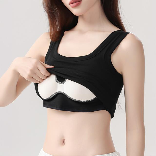 【送料無料】綿92% リブあみショート丈ブラトップ