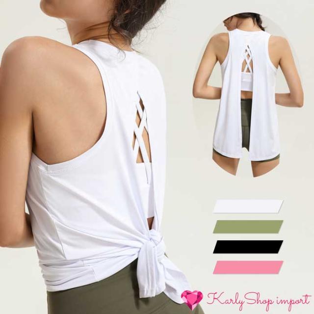 ヨガ背中見せタンクトップ