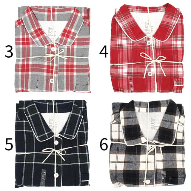 綿100％前開き長袖パジャマ ふんわりあったかフランネル