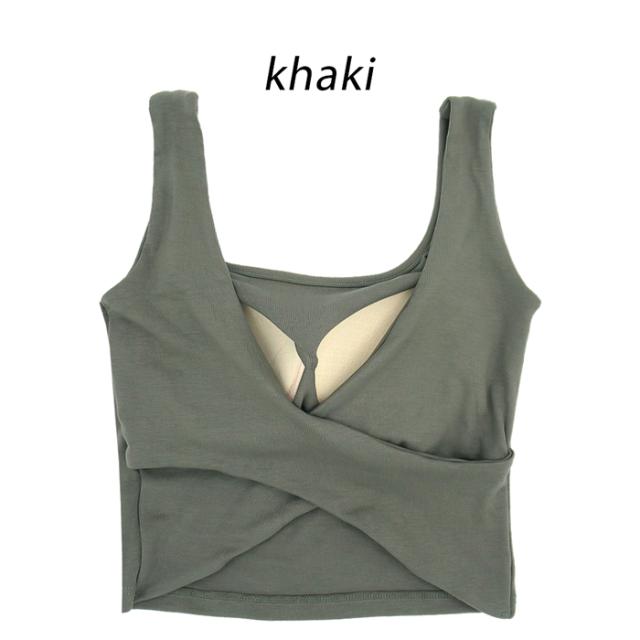 綿95％ 背中みせカップ付きタンクトップ