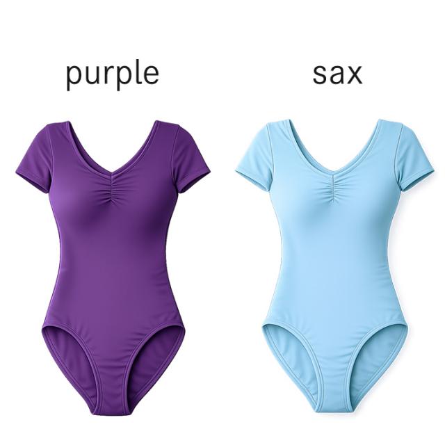 【送料無料】 綿混ストレッチ半袖バレエレオタード