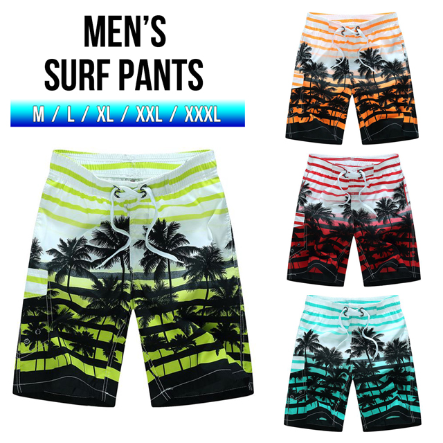 ヤシの木柄のメンズサーフパンツ
