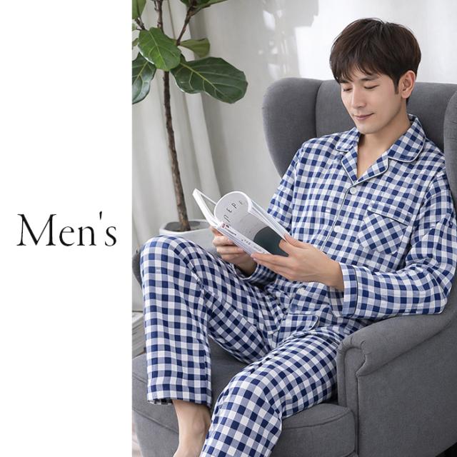 【送料無料】 綿100％ ボタン前開きチェック柄パジャマ