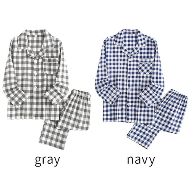 【送料無料】 綿100％ ボタン前開きチェック柄パジャマ