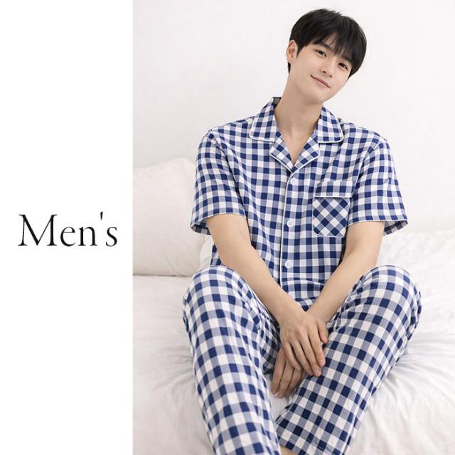【送料無料】 綿100％ガーゼの快適半袖チェックパジャマ