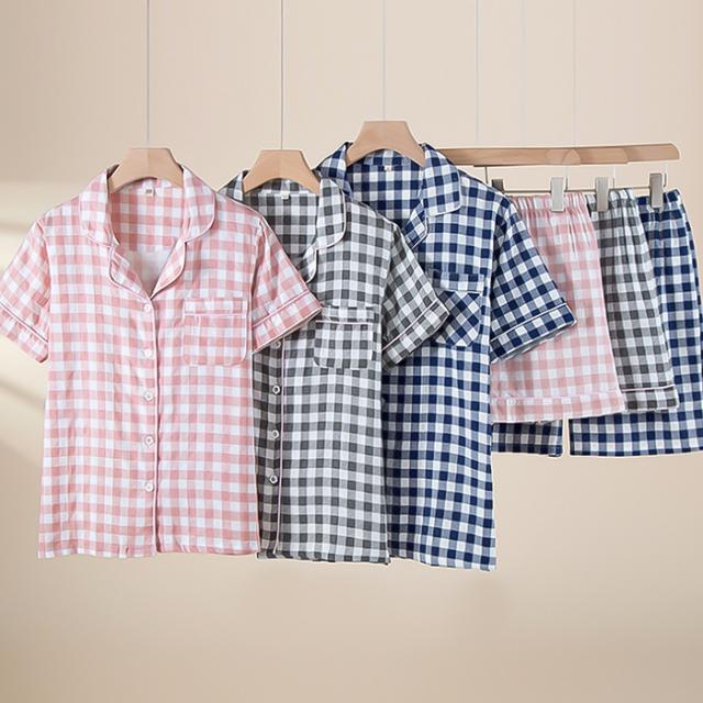 【送料無料】 綿100％ 快適半袖半ズボンチェックパジャマ