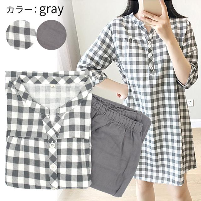 綿100％でお肌に優しいレディース７分袖パジャマ