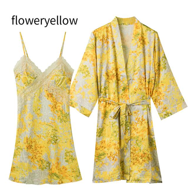 艶めくサテンのセクシーランジェリースリップ＆ガウンセット