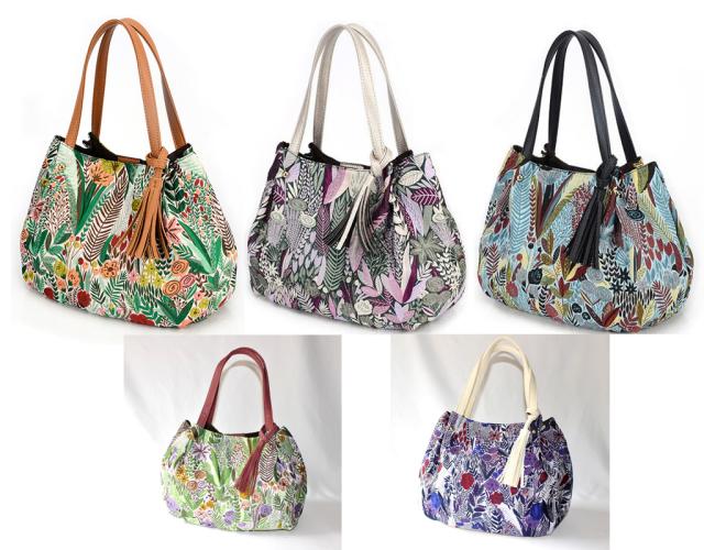 【メートス】植物花柄のおしゃれなバッグ タッセルチャーム付