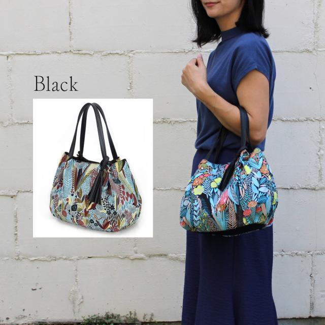 【メートス】植物花柄のおしゃれなバッグ タッセルチャーム付