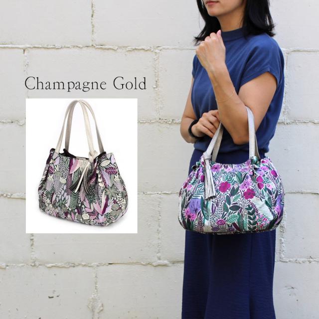 【メートス】植物花柄のおしゃれなバッグ タッセルチャーム付