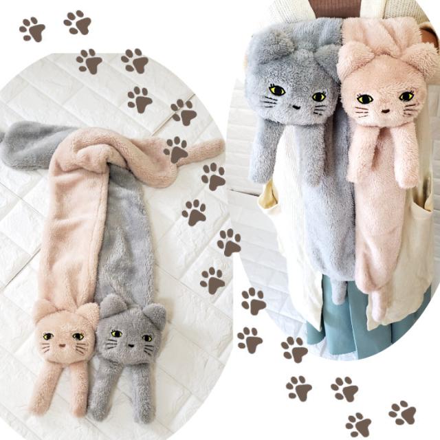 マフラー かわいいマフラー ねこちゃんマフラー アニマルマフラー 猫 ネコ ボア 首元 スカーフ 可愛い あったか モコモコ 裏ボア 毛布 女性 冬 ふわふわ 暖かい 防寒 おしゃれ ギフト プレゼント 送料無料