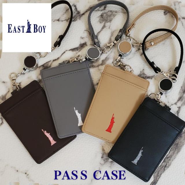 イーストボーイの刺繍が可愛い　単パスだけど２枚収納 リール付きパスケース/定期入れ パスケース ICカードケース