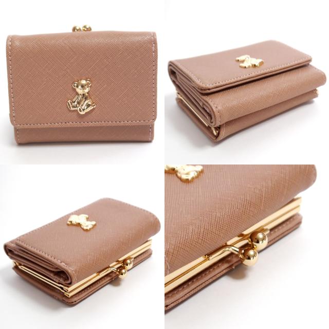 【メール便なら送料無料】 立体的なテディベアのゴールドプレートが可愛い！ がまぐち財布 小銭入れあり お札入れあり カードポケットあり