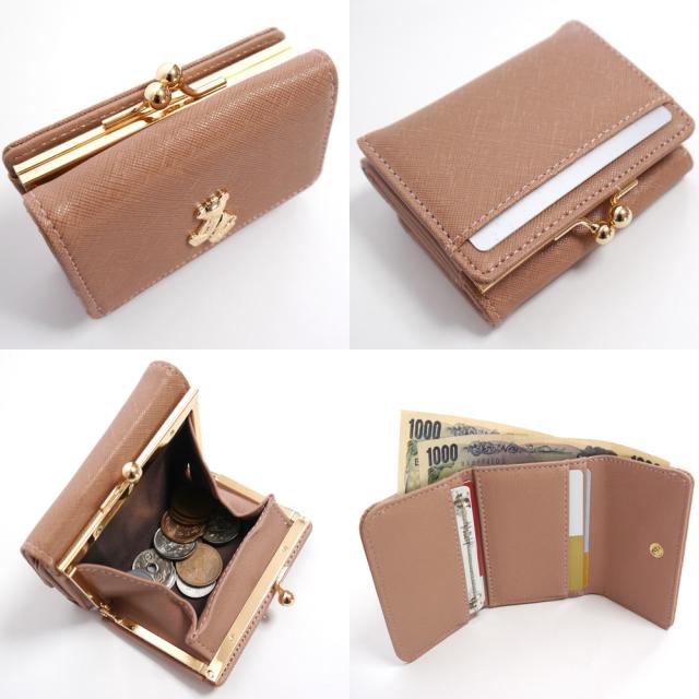 【メール便なら送料無料】 立体的なテディベアのゴールドプレートが可愛い！ がまぐち財布 小銭入れあり お札入れあり カードポケットあり