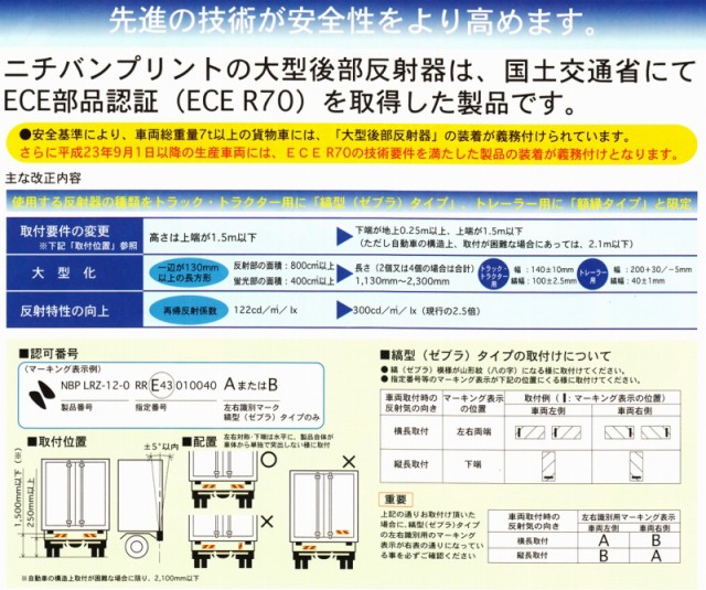 大型 後部反射板 ゼブラ 縞 4分割 ビス取付タイプ トラック トラクター