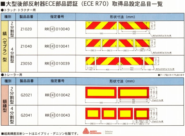 大型 後部反射板 ゼブラ 縞 4分割 282.5×135mm ビス取付タイプ