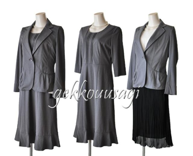 M/L 洗えるスーツ 着回し ストレッチ素材ジャケット ワンピース 黒プリーツスカート 3点スーツ 選べるウエストサイズ グレージュ・グレー・黒 028-030-305/TB2028-2030-4305(AM10d)2028JK-2030OP