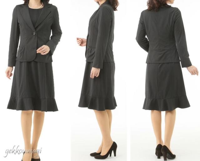 M/L 洗えるスーツ 着回し ストレッチ素材ジャケット ワンピース 黒プリーツスカート 3点スーツ 選べるウエストサイズ グレージュ・グレー・黒 028-030-305/TB2028-2030-4305(AM10d)2028JK-2030OP