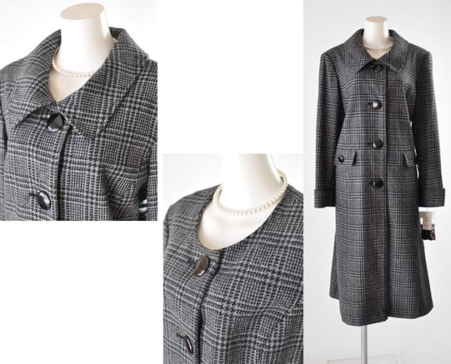 送料無料 15号 17号 19号 21号 23号 25号 27号 大きいサイズ 取り外せる襟 ウール混 ロング丈コート 419