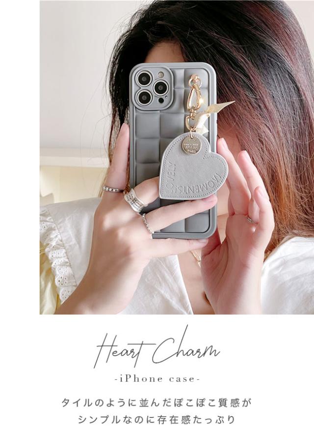 iphoneケース,韓国,ぷっくり,ぽこぽこ,ぷくぷく,3D,立体,キルティング,タイル,ハート,ストラップ,チャーム,かわいい,おしゃれ,シンプル,女子,シンプル,人気,トレンド,くすみカラー,淡色