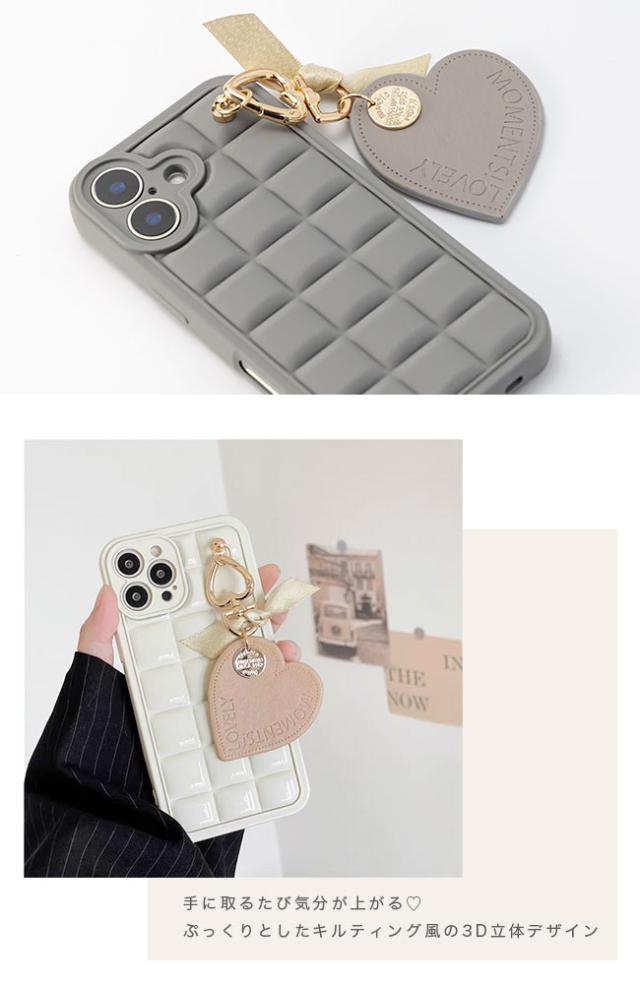 iphoneケース,韓国,ぷっくり,ぽこぽこ,ぷくぷく,3D,立体,キルティング,タイル,ハート,ストラップ,チャーム,かわいい,おしゃれ,シンプル,女子,シンプル,人気,トレンド,くすみカラー,淡色