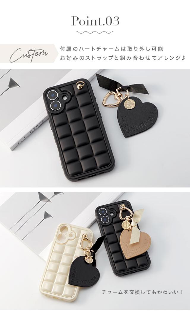iphoneケース,韓国,ぷっくり,ぽこぽこ,ぷくぷく,3D,立体,キルティング,タイル,ハート,ストラップ,チャーム,かわいい,おしゃれ,シンプル,女子,シンプル,人気,トレンド,くすみカラー,淡色